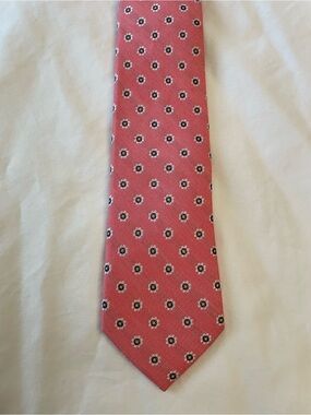 The Tie Bar Pink Floral Slim Tie with Navy & White Accents